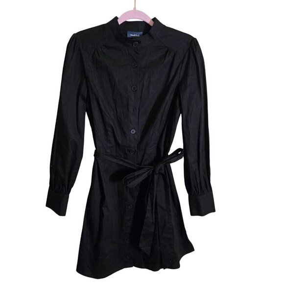ModCloth A Casual Vision Black Shirt Dress Mandarin Collar Size M - Picture 2 of 9
